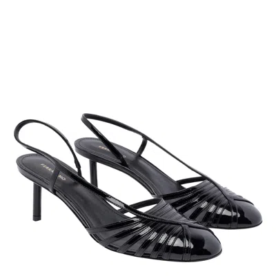 Ferragamo Glossy Strappy Pumps With Patent Accents