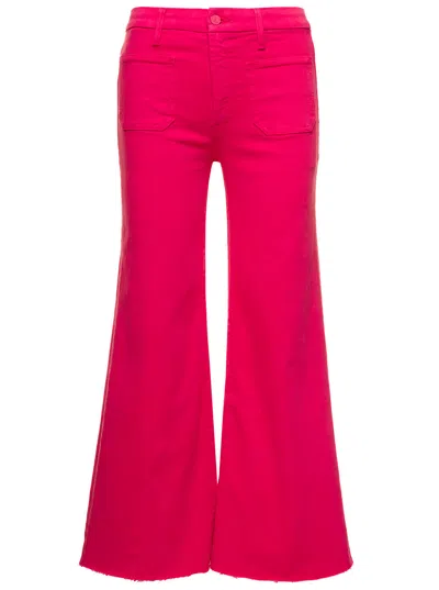 Shop Mother Fray Fuchsia Flared Jeans With Patch Pockets In Cotton Denim Woman In Pink