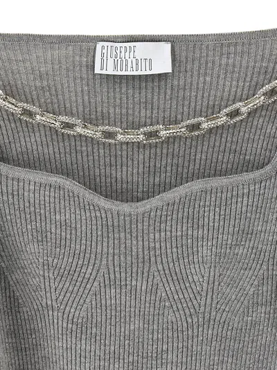 Giuseppe Di Morabito Square Neck Chain Detail Fitted Sweater In Grey