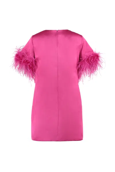 P.a.r.o.s.h Feather-trim Satin Dress In Fuchsia