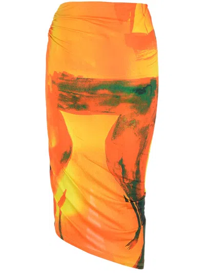 Louisa Ballou Yellow Coastline Checkmate Print Wrap Midi Skirt In Multicolour