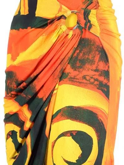 Louisa Ballou Yellow Coastline Checkmate Print Wrap Midi Skirt In Multicolour