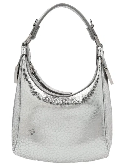 By Far Cosmo Metallic Leather Handbag In Silver
