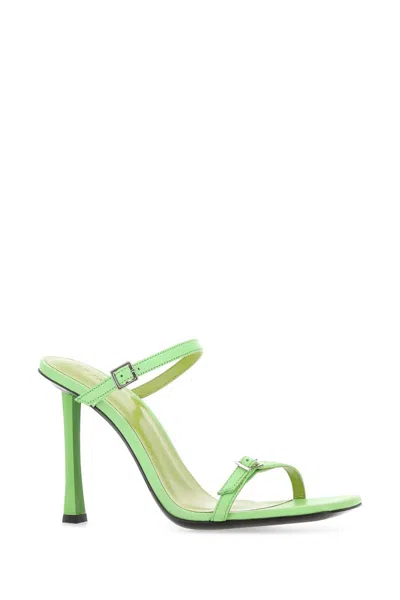 By Far Light Green Leather Flick Mules In Neutral