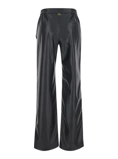 Twinset Twin-set Black Pants With Elastic Waistband And Logo In Eco Leather In Black