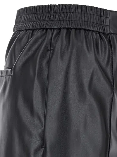 Twinset Twin-set Black Pants With Elastic Waistband And Logo In Eco Leather In Black