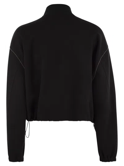 Shop Fabiana Filippi Bomber Jacket With Knitted Collar  In Black