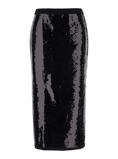 Twinset Black Midi Skirt With Sequins All-over In Black