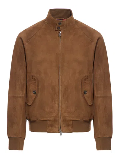 Baracuta Brown Leather Outerwear Jacket In Taupe