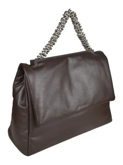 Orciani Chain-link Detail Tote Bag In Chocolate