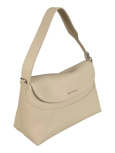 Shop Orciani Logo Flap Shoulder Bag  In Avory