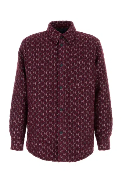 Shop Gucci Burgundy Bouclã© Padded Shirt In Blue/mc