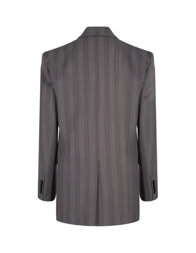 Shop Sportmax Striped Double-breasted Long-sleeved Jacket In Grey