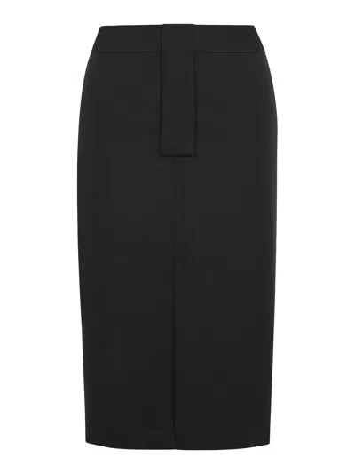 Shop Saint Laurent Pencil Skirt In Silk Crêpe De Chine In Noir