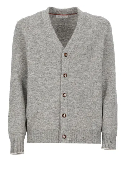 Shop Brunello Cucinelli Buttoned Long-sleeved Cardigan In Grigio+oyster