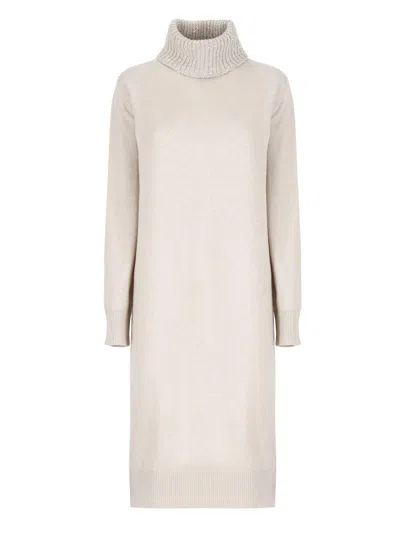 Shop Fabiana Filippi High Neck Knitted Dress In Greige