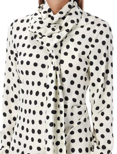 Shop Msgm Polka-dot Gathered Maxi Dress In Bianco