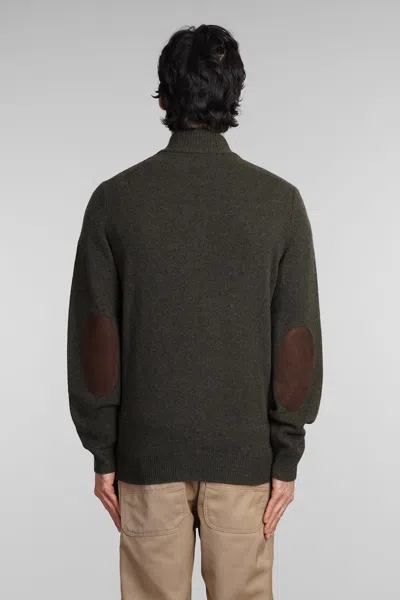 Barbour Patch Zip Card Cardigan In Green Wool In Green