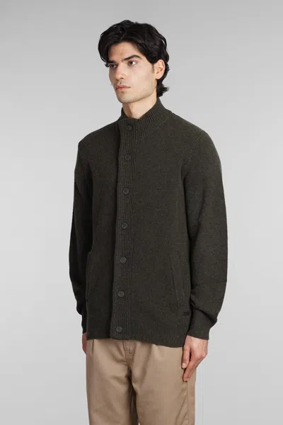 Barbour Patch Zip Card Cardigan In Green Wool In Green