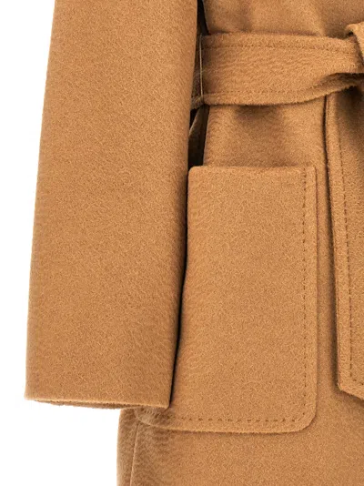 Max Mara Belted-fastening Coat In Brown