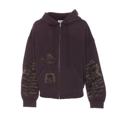 Shop Mm6 Maison Margiela Distressed Zip-up Hoodie In Viola