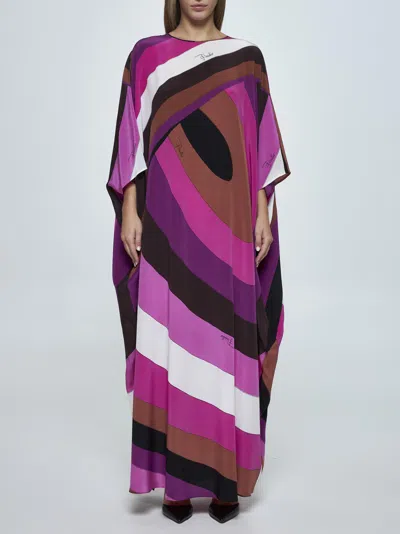 Shop Pucci Print Silk Long Kaftan In Multicolour