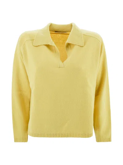 Kangra Cashmere Jumper With Polo Collar In Yellow