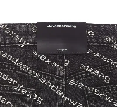 Shop Alexander Wang Logo Denim Shorts In Grey