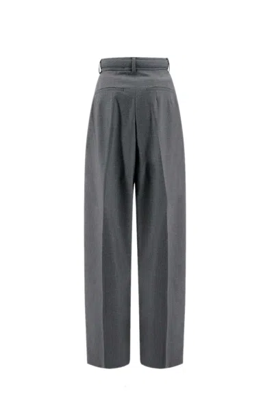 Shop Sportmax Belted Straight Leg Trousers In Grey Medium