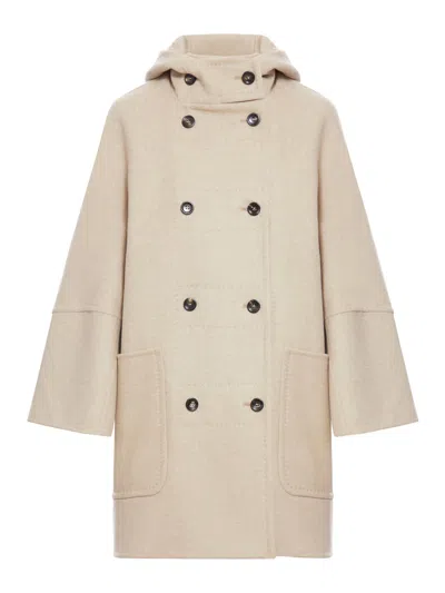 Shop Max Mara Double-breasted Wool And Cashmere Parka In Beige