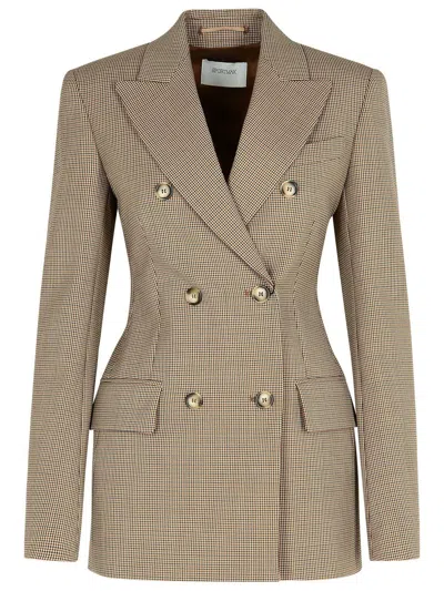 Shop Sportmax Double-breasted Long-sleeved Blazer In Brown