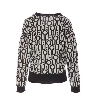 Shop Liu •jo Logo Jacquard Sweater In Nero E Bianco