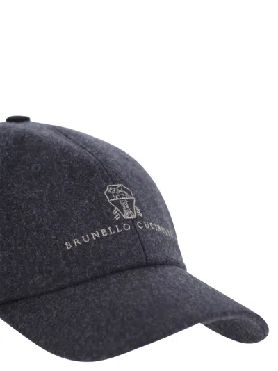 Shop Brunello Cucinelli Virgin Wool Flannel Baseball Cap With Embroidery In Blue