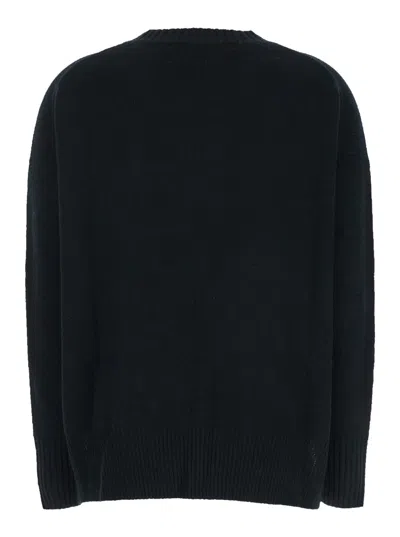 Allude Black Crewneck Sweater With Dropped Shoulders In Black