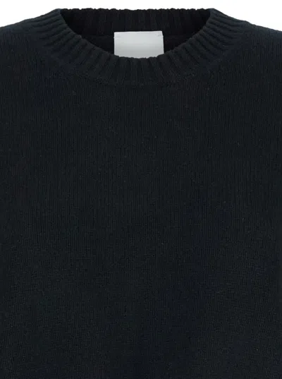Allude Black Crewneck Sweater With Dropped Shoulders In Black