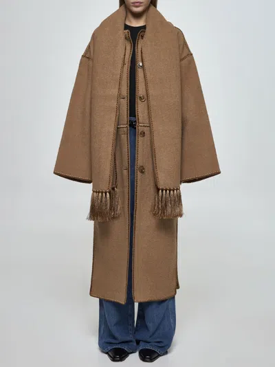 Shop Totême Embroidered Wool-blend Scarf Coat In Camel