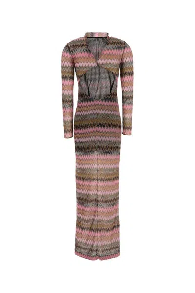 Shop Missoni Long-sleeved Cut-out Chevron Maxi Dress In Multicolour