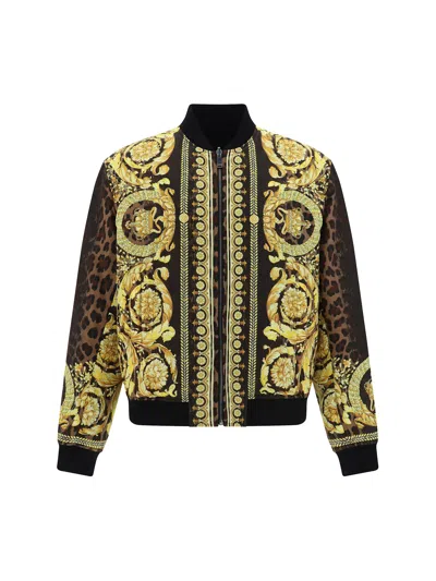 Versace Wild Barocco Reversible Bomber Jacket In Marrone E Oro