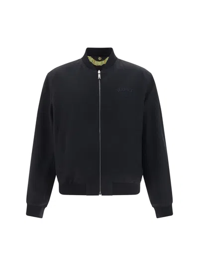 Versace Wild Barocco Reversible Bomber Jacket In Marrone E Oro