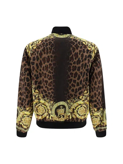 Versace Wild Barocco Reversible Bomber Jacket In Marrone E Oro