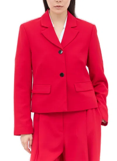 Ganni Light Twill Suiting Fitted Blazer Barbados Cherry In Red