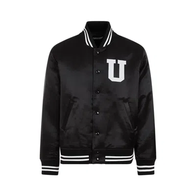Undercover Satin Stadium Bomber Jacket In Black