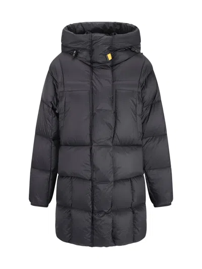 Parajumpers Puffy Quilted Black Nylon Down Jacket With Adjustable Hood And Functional Pockets In Pencil