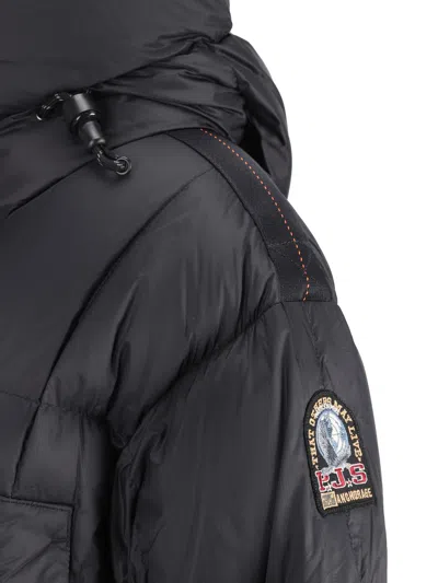 Parajumpers Puffy Quilted Black Nylon Down Jacket With Adjustable Hood And Functional Pockets In Pencil