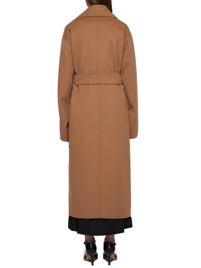 Shop Sportmax Belted Long-sleeved Coat In Beige