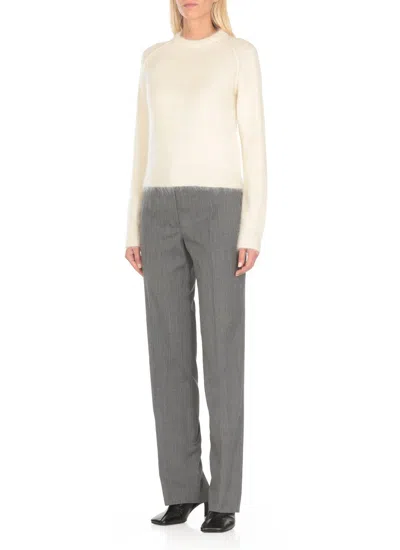 Jil Sander Crewneck Knitted Jumper In Bianco