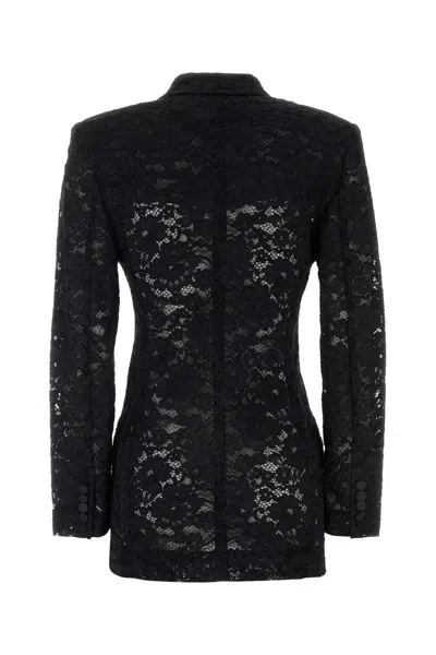 Shop Saint Laurent Black Guipure Lace Blazer