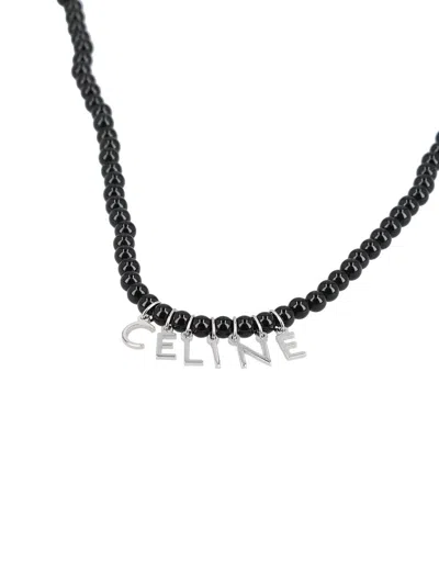 Shop Celine Monochroms Bead Necklace In Black / Silver