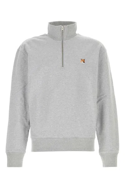 Shop Maison Kitsuné Melange Light Grey Cotton Sweatshirt