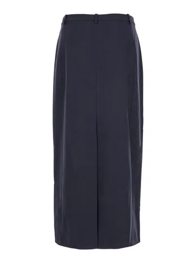 Theory Midi Blue Skirt With Slit In Wool Blend Woman In Blue